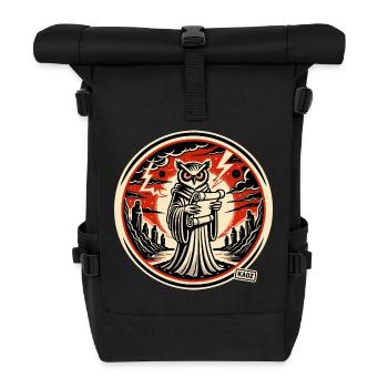 Hibou malin avec lettre - Sac à dos roll top - noir - Devant