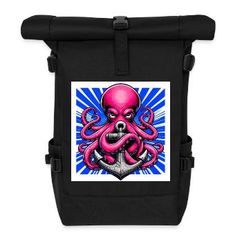 Oktopus umarmt einen Anker - Rolltop Rucksack - Schwarz - Vorne
