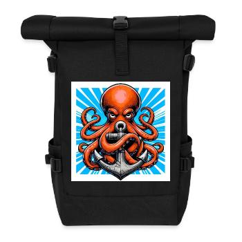 Oktopus umarmt einen Anker - Rolltop Rucksack - Schwarz - Vorne
