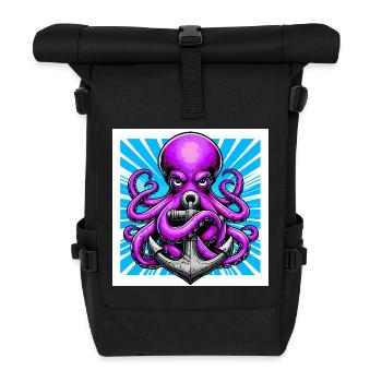 Oktopus umarmt einen Anker - Rolltop Rucksack - Schwarz - Vorne