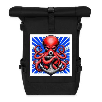 Oktopus umarmt einen Anker - Rolltop Rucksack - Schwarz - Vorne