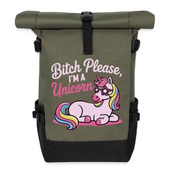 Licorne qui dit un motif de conne, s’il te plaît - Sac à dos roll top - olive/noir - Devant