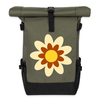70s Flower Pattern Hippie Gift - Roll Top Backpack - olive/black - Front