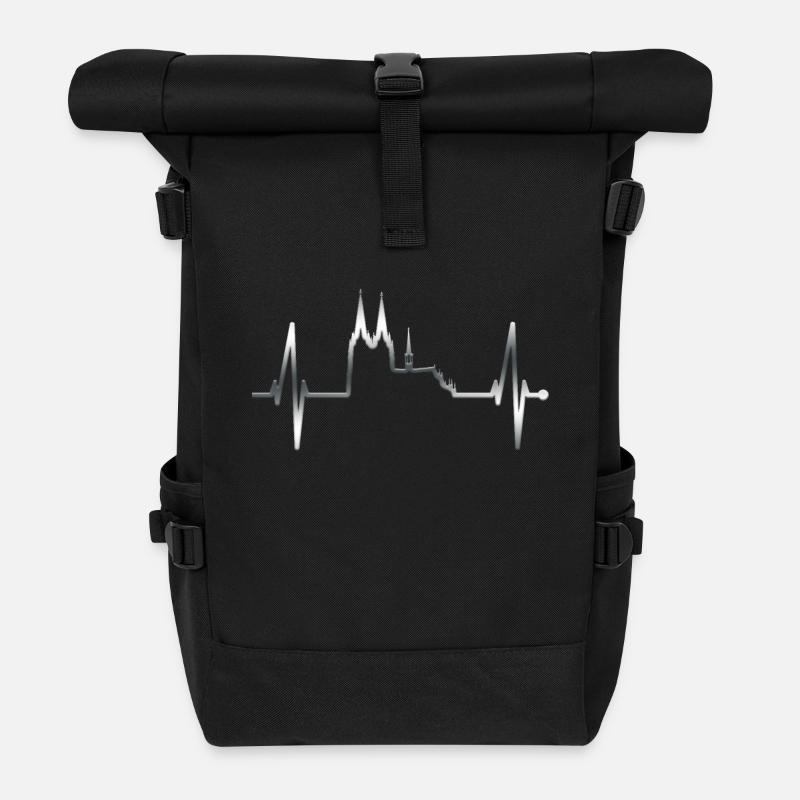 Köln Herzschlag Skyline Kölner Dom Silber Metallic - Rolltop Rucksack - Schwarz