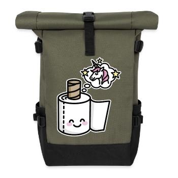 Never grow up - Unicorn toilet paper - Roll Top Backpack - olive/black - Front