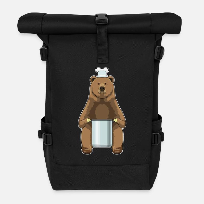 Ours comme cuisinier avec marmite - Sac à dos roll top - noir