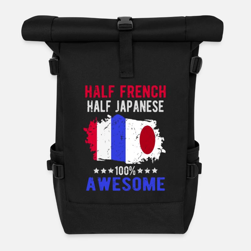 Half French Half Japanese - Roll Top Backpack - black
