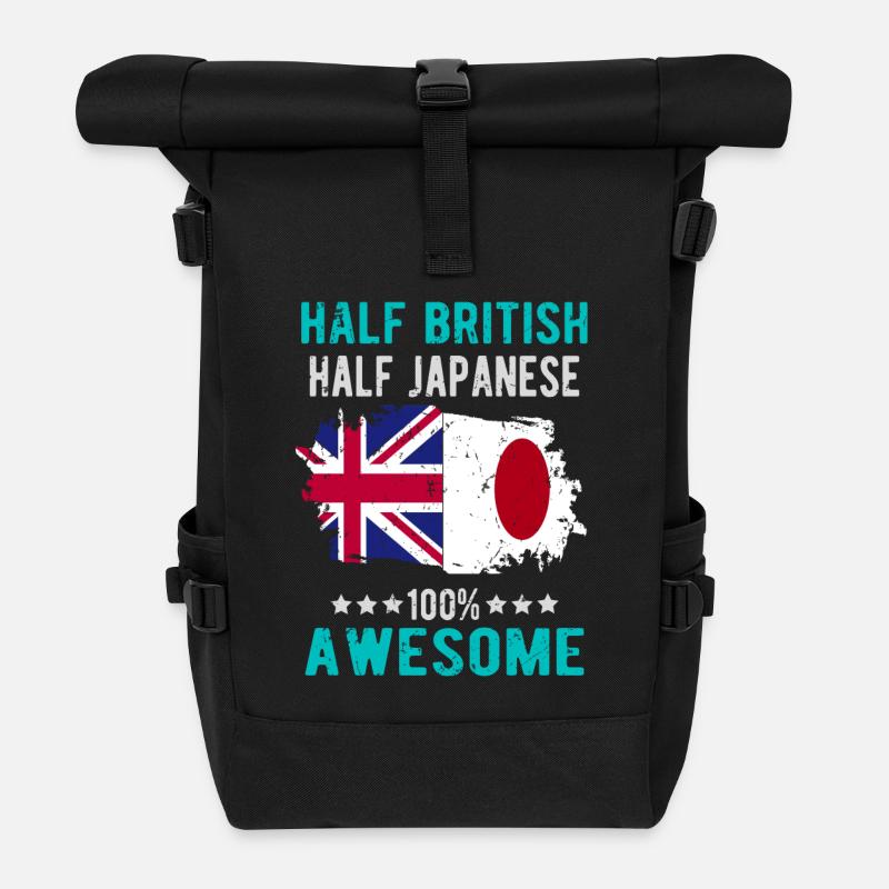 Half British Half Japanese - Roll Top Backpack - black