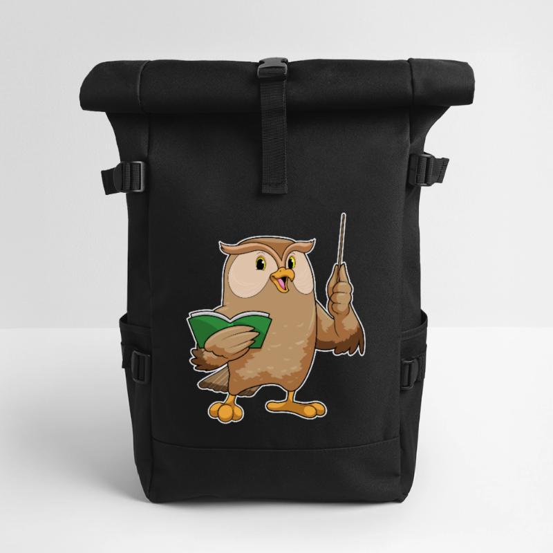 Eule als Lehrer mit Buch & Pointer Rolltop Rucksack