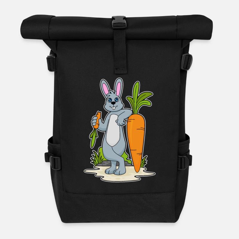 Hase mit Karotte - Rolltop Rucksack - Schwarz