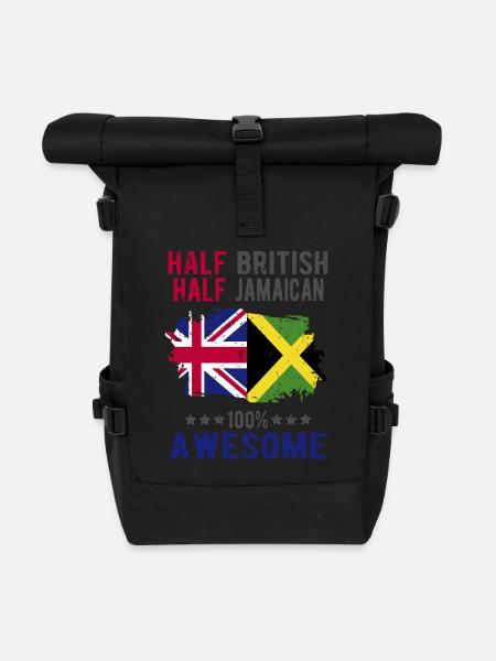 Half British Half Jamaican - Roll Top Backpack - black