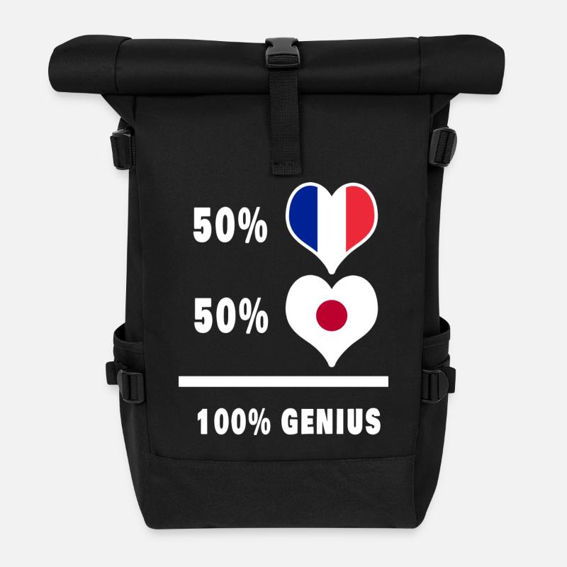 The France and Japan genius / gift - Roll Top Backpack - black
