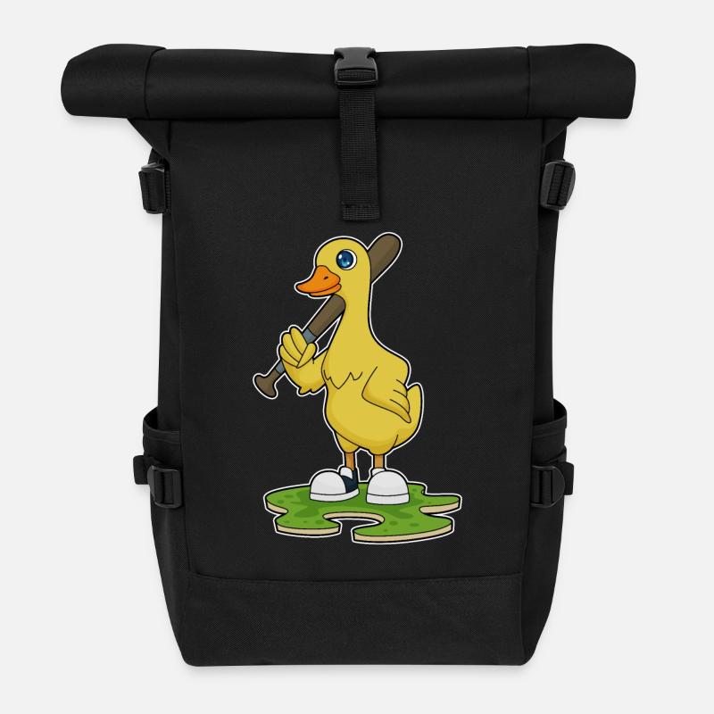 Canard jouant au baseball avec une batte de baseball - Sac à dos roll top - noir