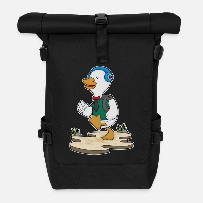 Ente als Wanderer mit Rucksack - Rolltop Rucksack - Schwarz