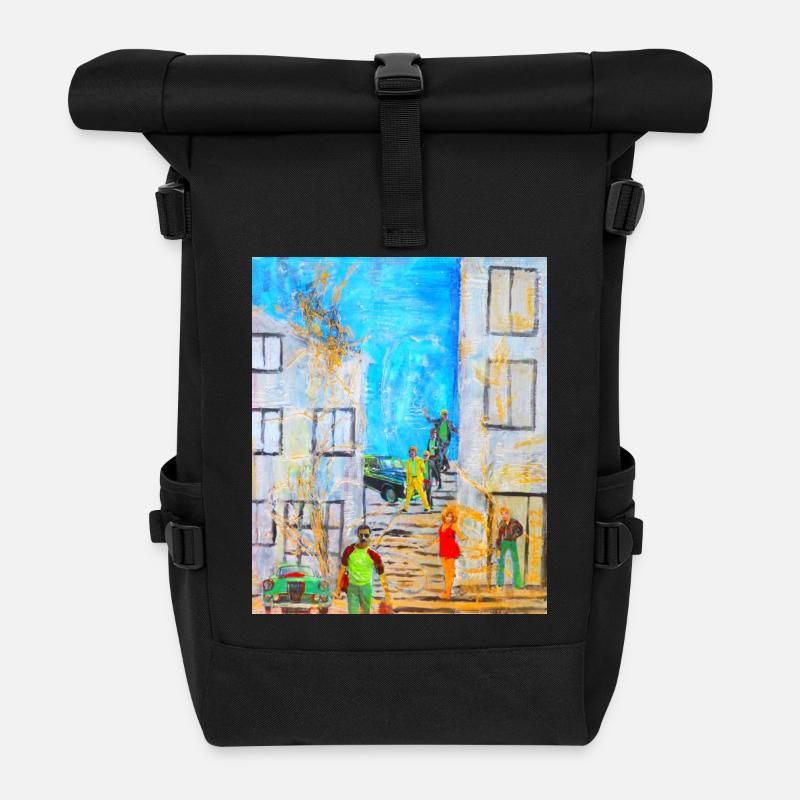 Urban Abstraktes Graffiti mit Legenden - Rolltop Rucksack - Schwarz