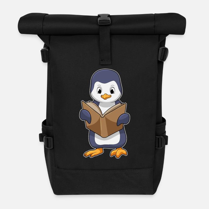 Pinguin als Nerd mit Buch - Rolltop Rucksack - Schwarz