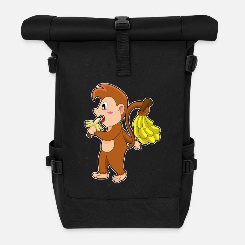 Affe mit Bananen - Rolltop Rucksack - Schwarz