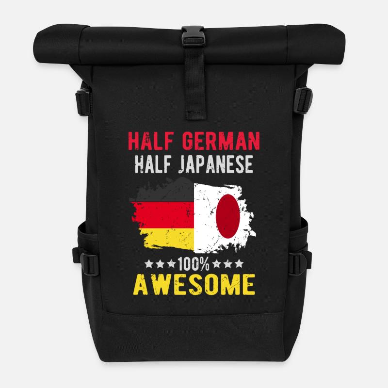 Half German Half Japanese - Roll Top Backpack - black