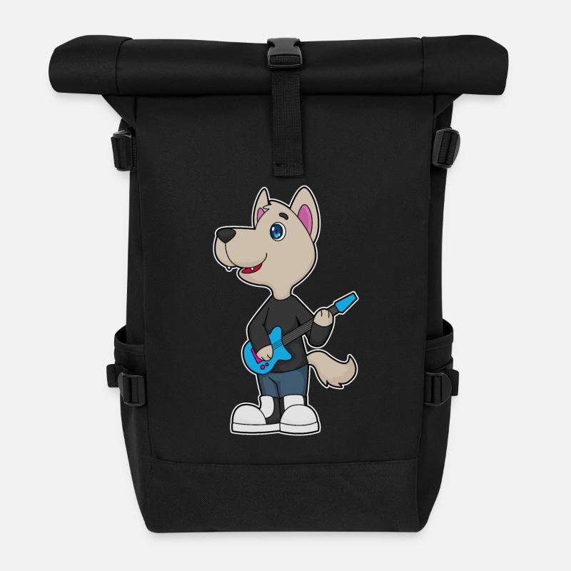 Hund Musiker Gitarre Musik - Rolltop Rucksack - Schwarz
