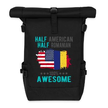 Halb Amerikaner Halb Rumäne - Rolltop Rucksack - Schwarz - Vorne