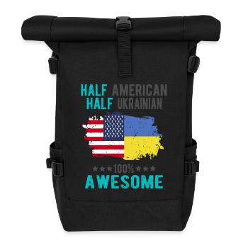 Halb Amerikaner Halb Ukrainer - Rolltop Rucksack - Schwarz - Vorne