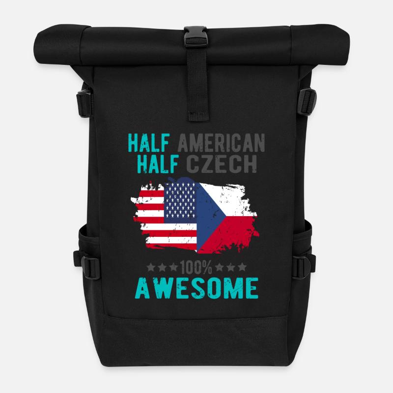 Halb Amerikaner Halb Tscheche - Rolltop Rucksack - Schwarz