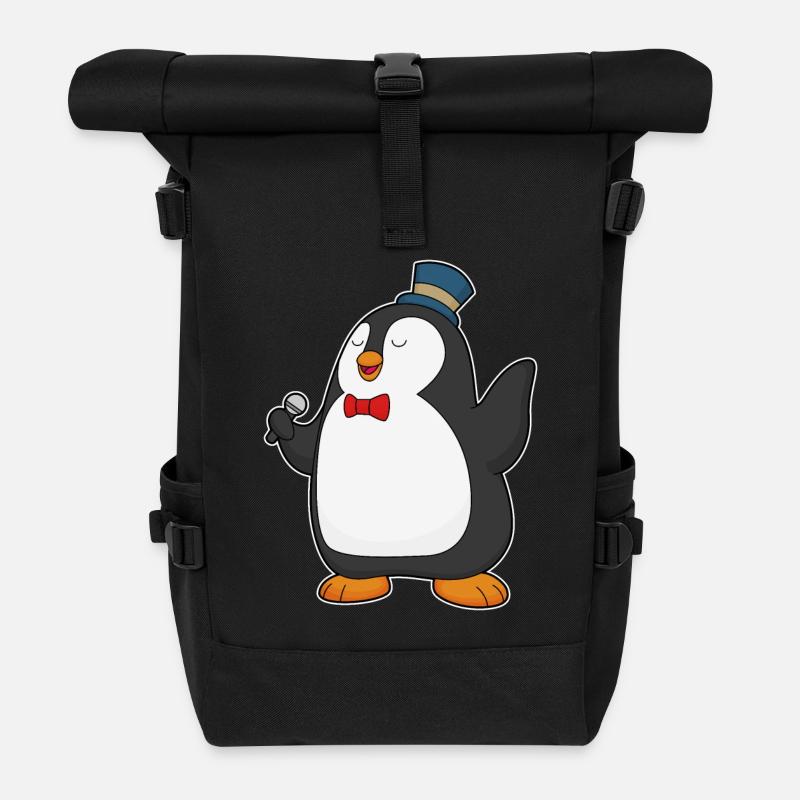 Pinguin Sänger Mikrofon - Rolltop Rucksack - Schwarz