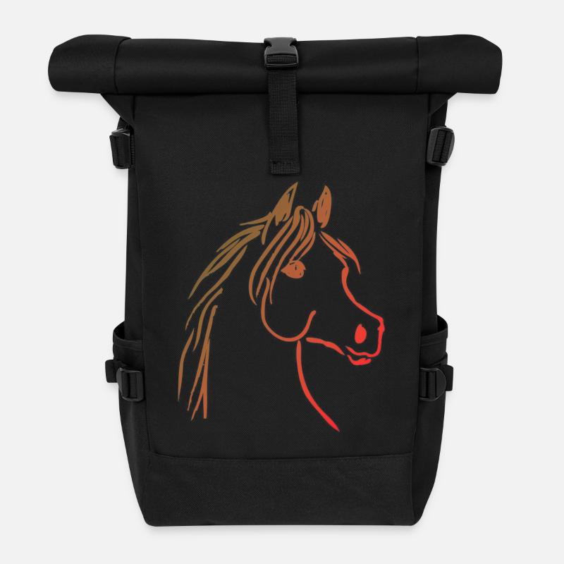 Cheval au trait dégradé orange - Sac à dos roll top - noir