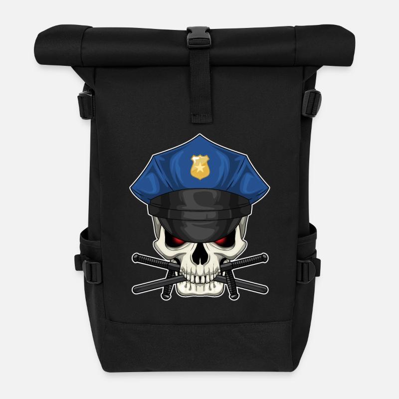 Totenkopf Polizist Polizeimütze Polizei - Rolltop Rucksack - Schwarz