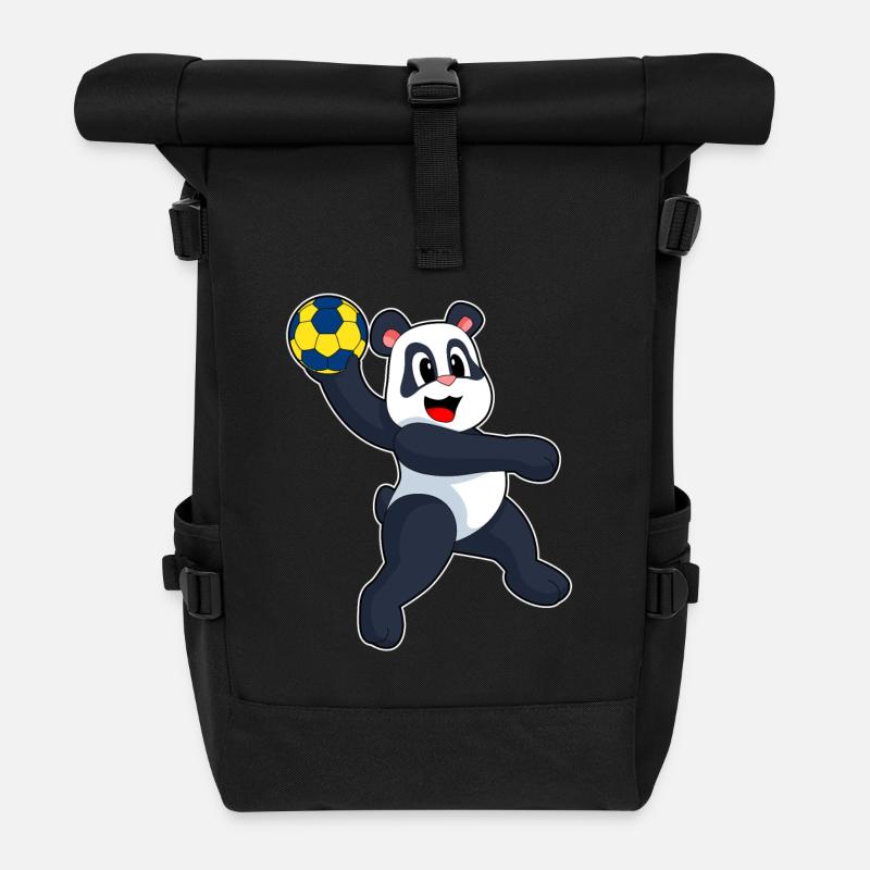 Panda Handballspieler Handball - Rolltop Rucksack - Schwarz
