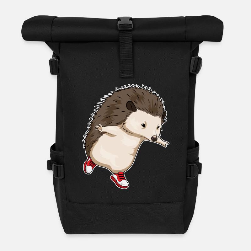 Hedgehog Jogger Jogging Sport - Roll Top Backpack - black