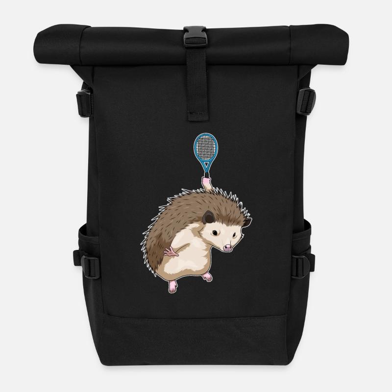 Hedgehog Tennis Tennis Racket - Roll Top Backpack - black