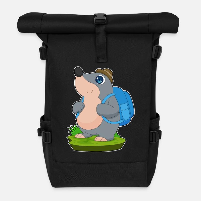 Maulwurf Wanderer Rucksack - Rolltop Rucksack - Schwarz