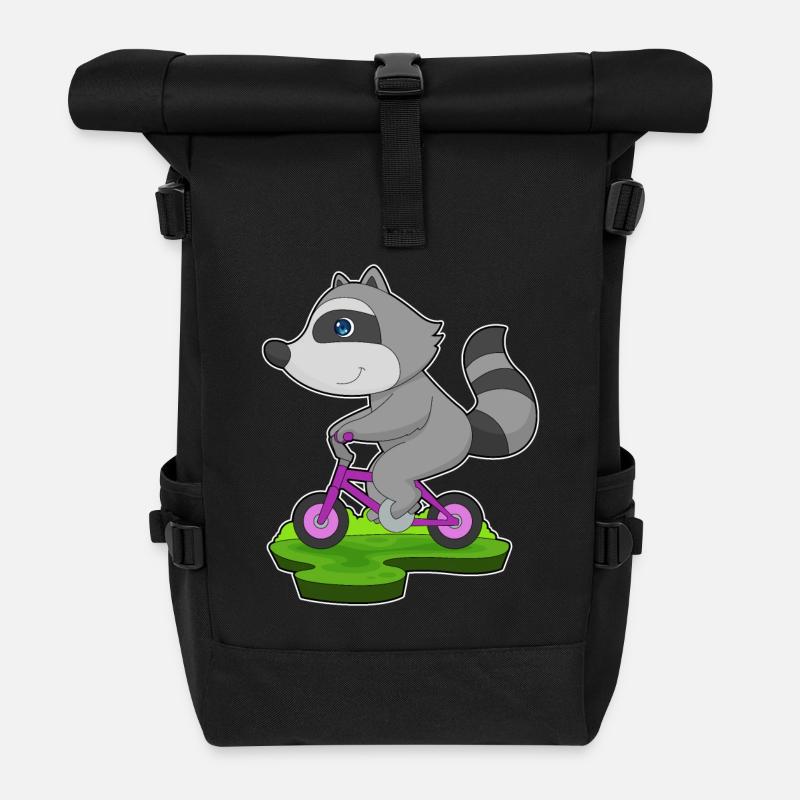 Waschbär Fahrrad - Rolltop Rucksack - Schwarz