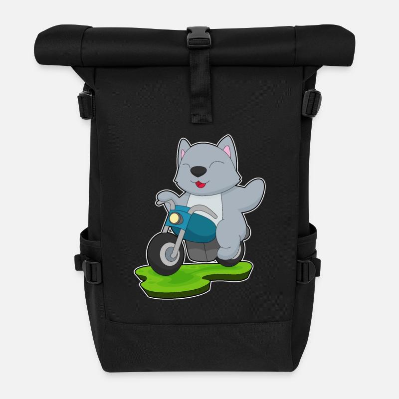 Katze Motorrad - Rolltop Rucksack - Schwarz