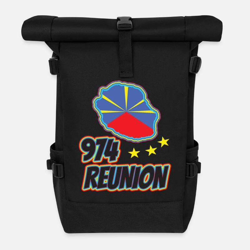 idee cadeau drapeau carte ile de la reunion 974 - Sac à dos roll top - noir