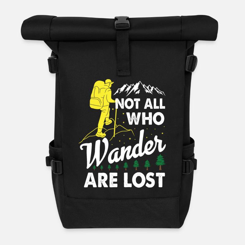 Not All Who Wander Are Lost - Hiking T-shirt - Roll Top Backpack - black