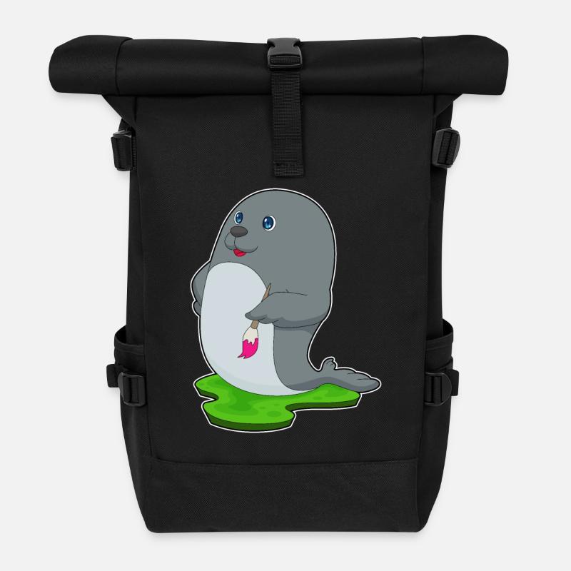 Seehund Maler Pinsel Malen - Rolltop Rucksack - Schwarz