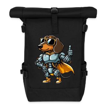 Dackel Roboter Cyborg Sci-Fi Hund Mech Design - Rolltop Rucksack - Schwarz - Vorne