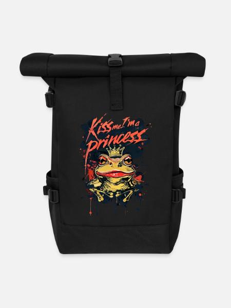 Kiss Me I'm A Princess Lustige Froschkröte - Rolltop Rucksack - Schwarz