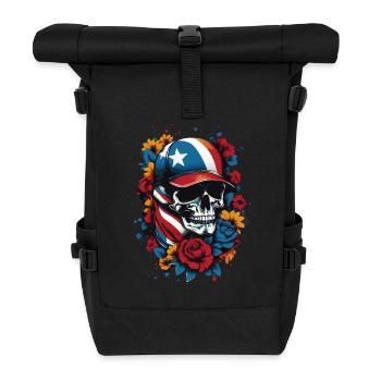 Patriotic skull with floral design - Roll Top Backpack - black - Front