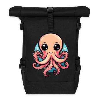 Bezaubernder Kawaii Oktopus - Rolltop Rucksack - Schwarz - Vorne