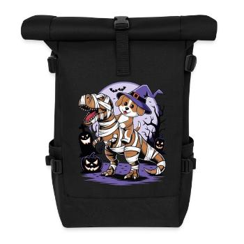 Chien mignon chevauchant un dinosaure à Halloween - Sac à dos roll top - noir - Devant