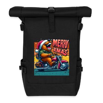 Merry Xmas Bear Motorcycle Biker Retro Cool Funny - Roll Top Backpack - black - Front