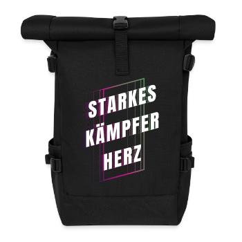 Starkes Kämpferherz - Glücksbringer - Mut machen - Rolltop Rucksack - Schwarz - Vorne