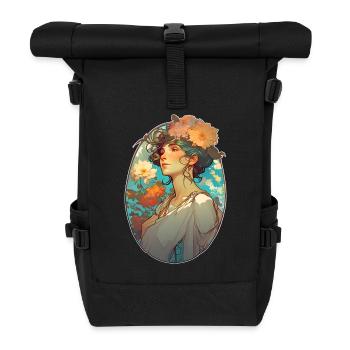 Blumige Frau Art Nouveau Porträt - Rolltop Rucksack - Schwarz - Vorne