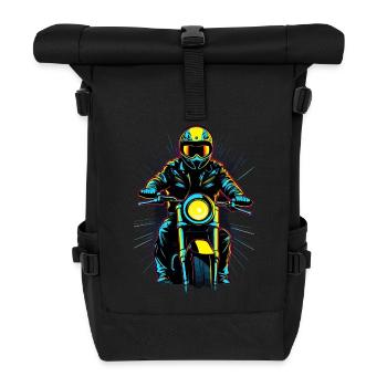 Neon-Motorradfahrer - Rolltop Rucksack - Schwarz - Vorne