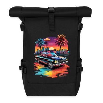 Retro Car Cruiser bei Sonnenuntergang - Rolltop Rucksack - Schwarz - Vorne