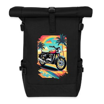Retro motorcycle on tropical beach - Roll Top Backpack - black - Front