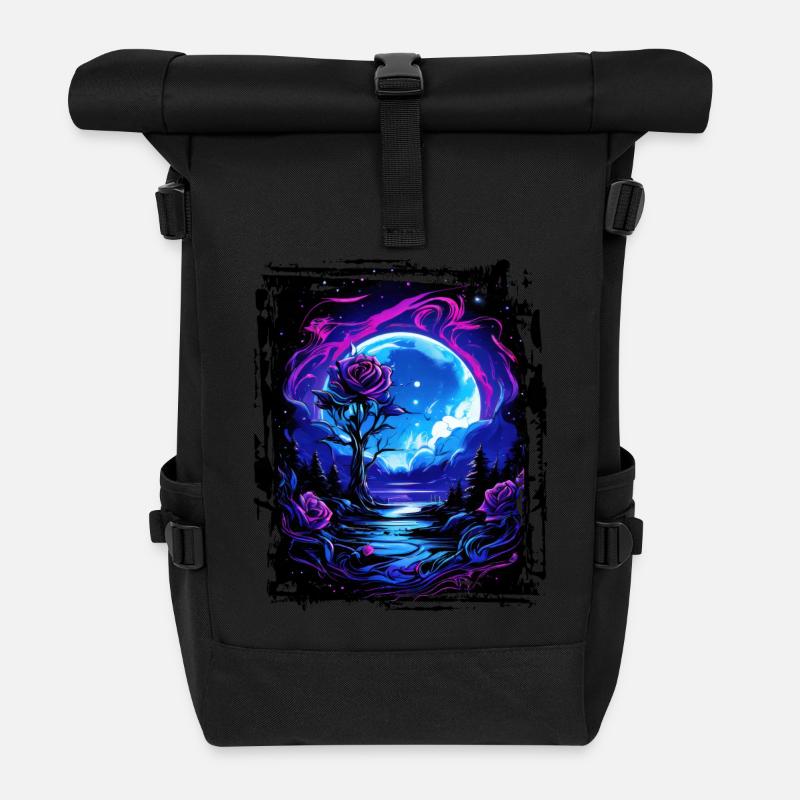Traumhaftes Mondlicht und eine zauberhafte Rose - Rolltop Rucksack - Schwarz